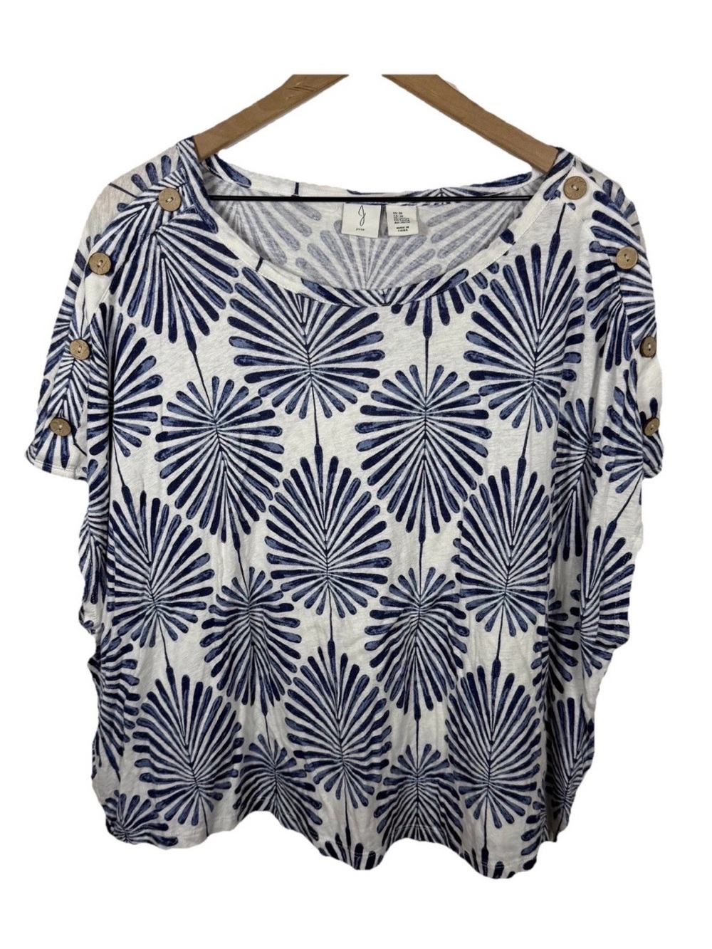 Joie Botanical Fan Print Linen Blend Top Plus size 3X Blue White Sleeveless